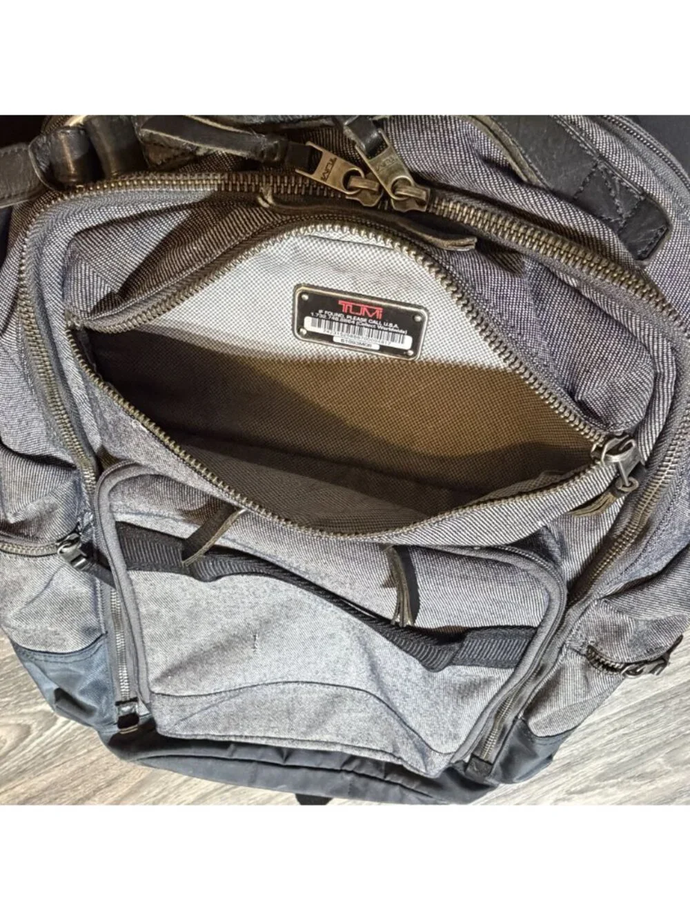Tumi Alpha Bravo Denim Gray Backpack Multi Compartments Travel Work 61083